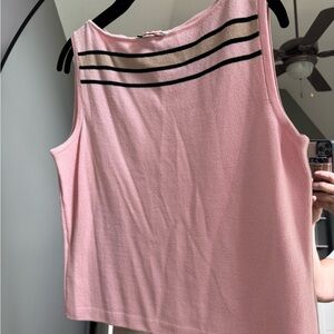 Chic Pink Tank Top with Black Stripes